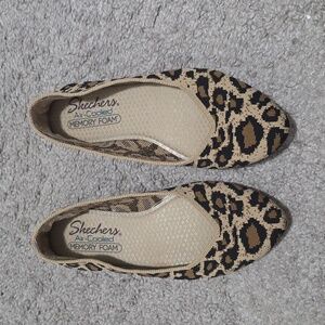 Skechers Cleo Claw-Some Leopard Print Knit Mesh Ballet Flats Shoes Sz 6